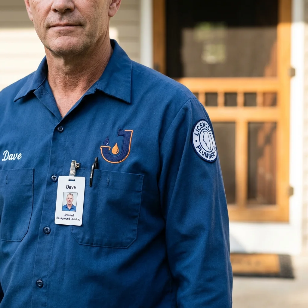 Licensed plumber showing ID badge in Keego Harbor, MI