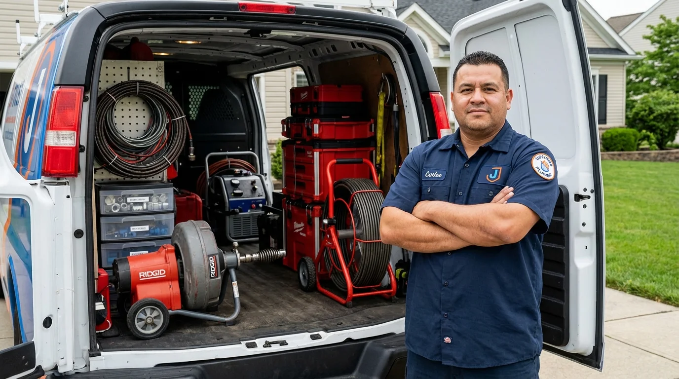 Professional drain cleaning equipment and Johns Plumbing LLC plumber in Keego Harbor