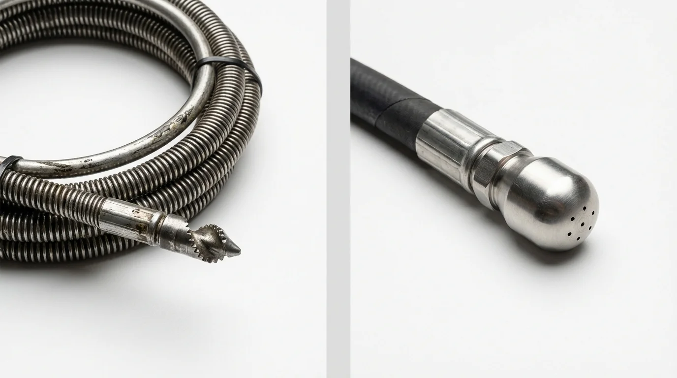 Drain snake cable and hydro jetting nozzle used for drain cleaning in Keego Harbor, MI