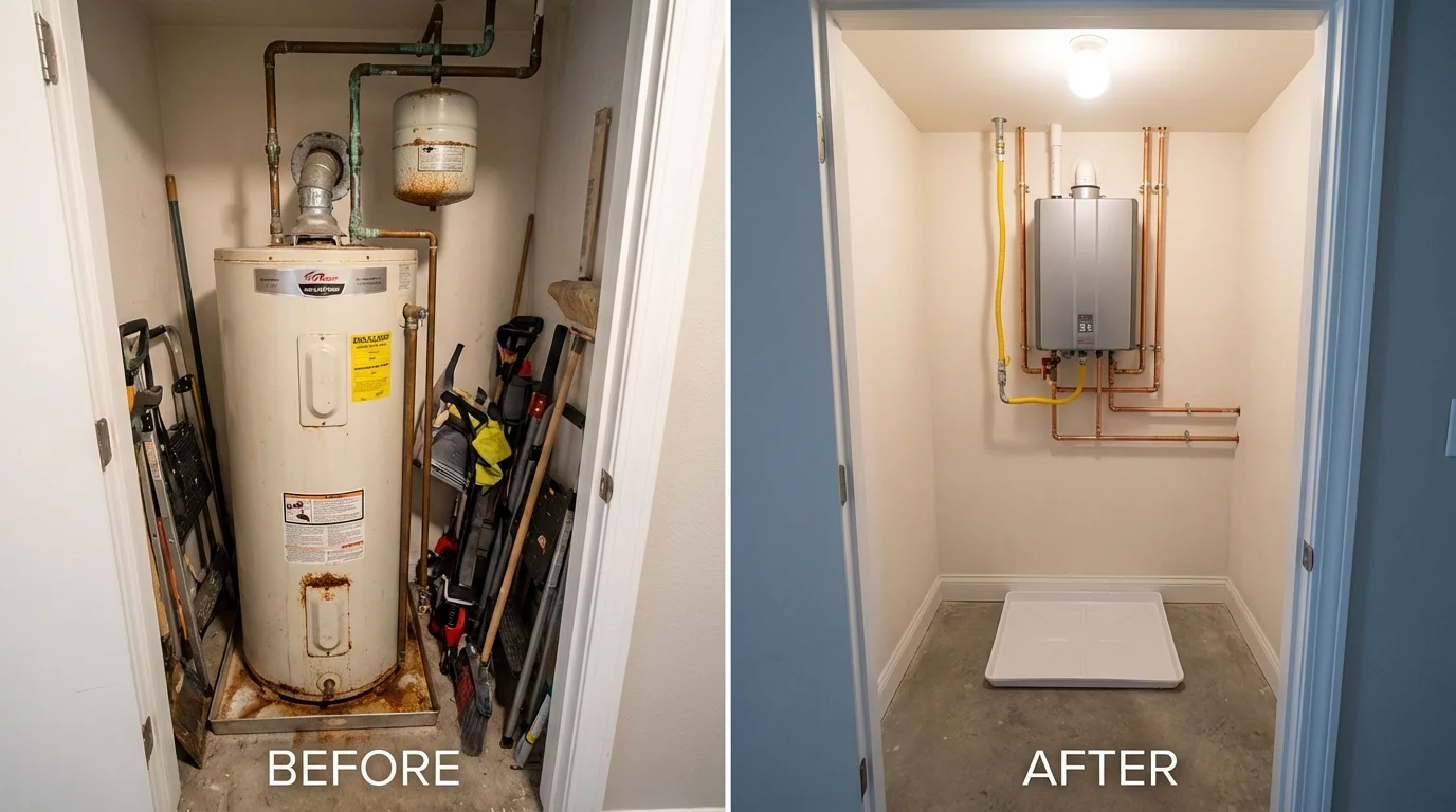 Tank water heater versus wall-mounted tankless unit comparison for Keego Harbor, MI homeowners